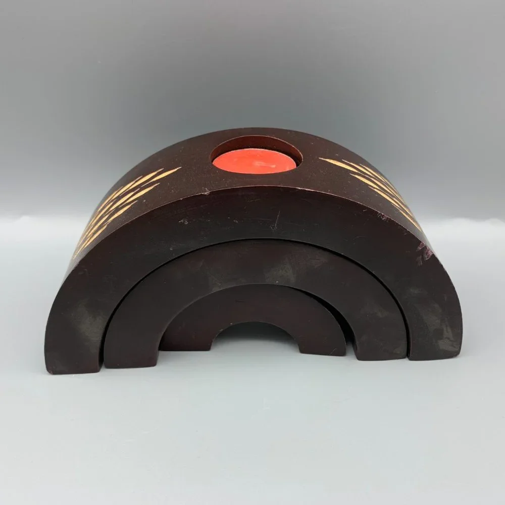 Rare set of 3 Nesting Arched Wood Tealight Candle Holders Purchased in Dubai - Picture 3 of 10